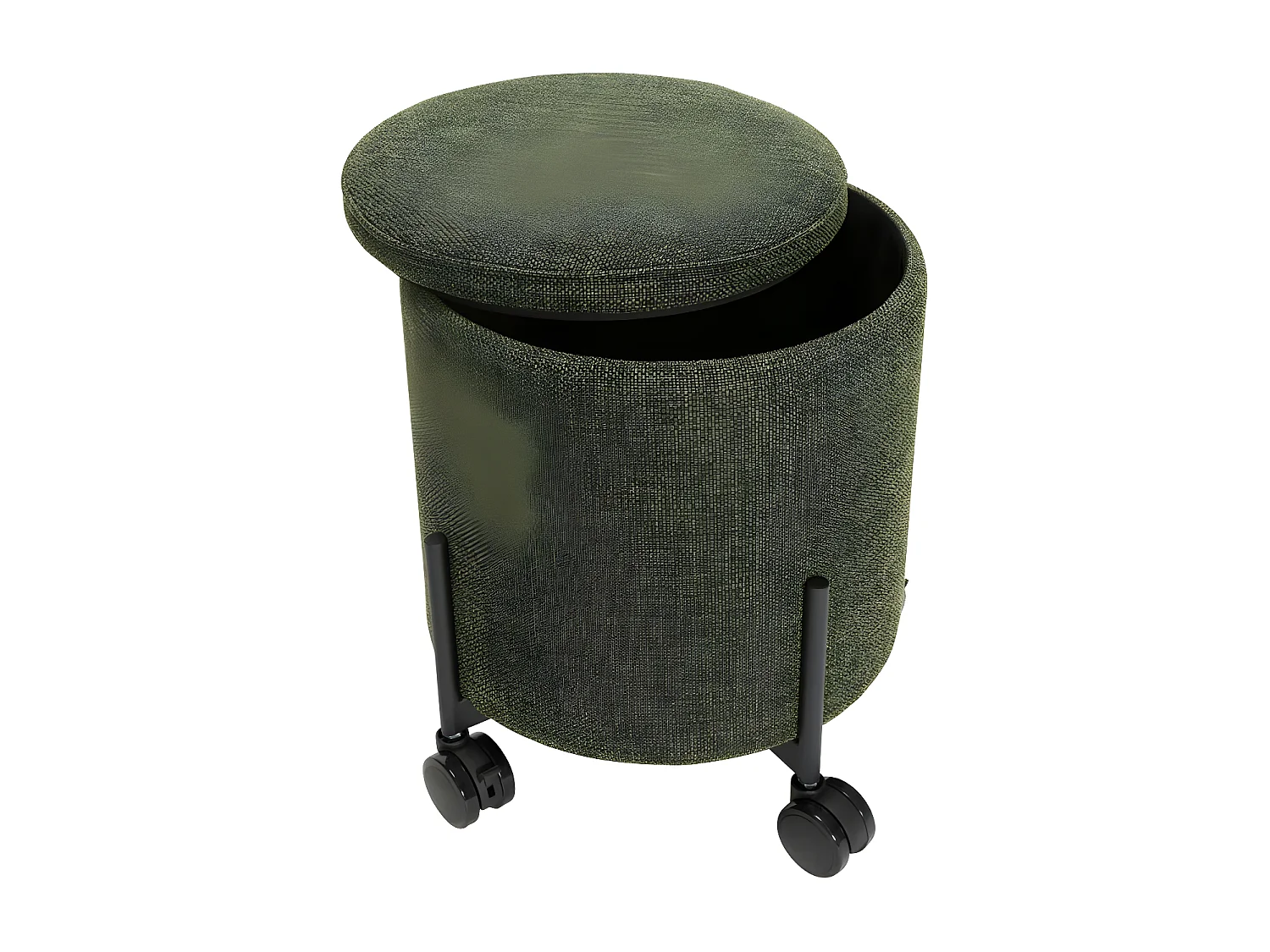 Pouf rond à roulettes 42cm avec coffre en tissu vert OXFORD