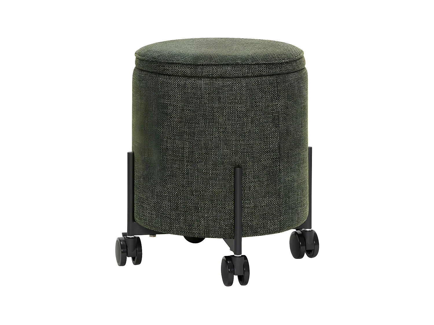 Pouf rond à roulettes 42cm avec coffre en tissu vert OXFORD