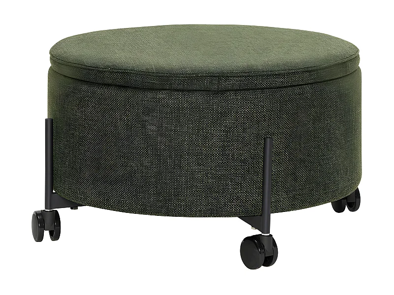 Pouf rond 66cm à roulettes avec coffre en tissu vert OXFORD