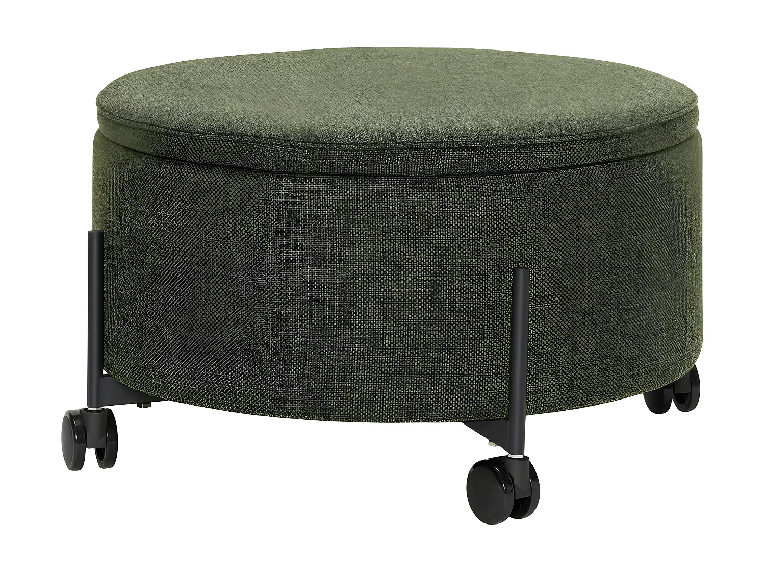 Pouf rond 66cm à roulettes avec coffre en tissu vert OXFORD