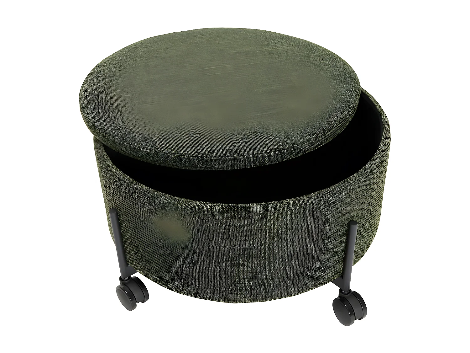 Pouf rond 66cm à roulettes avec coffre en tissu vert OXFORD