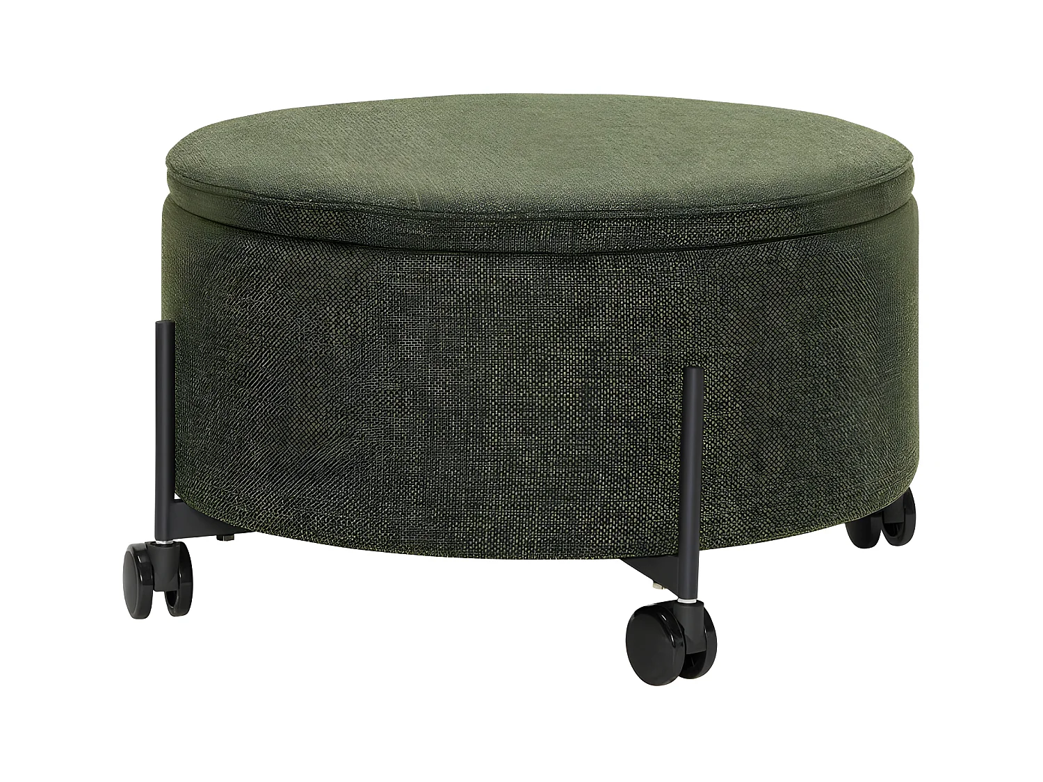 Pouf rond 66cm à roulettes avec coffre en tissu vert OXFORD