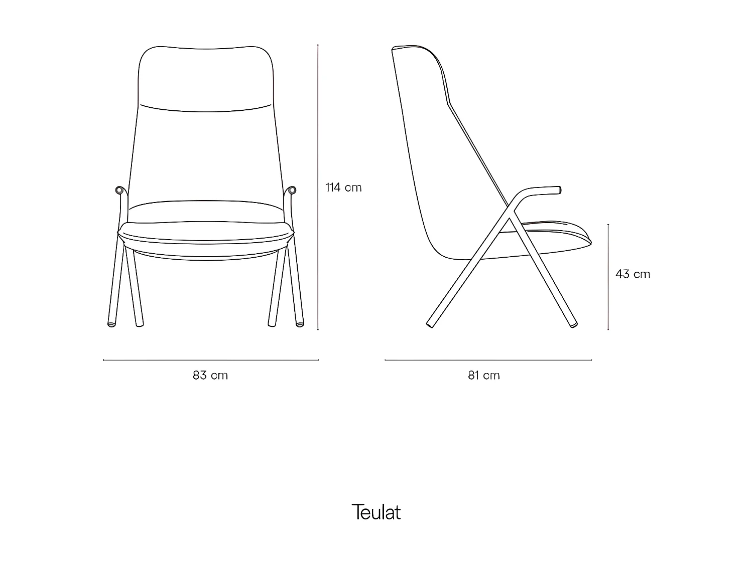 Fauteuil haut dossier pieds métal en tissu DINS