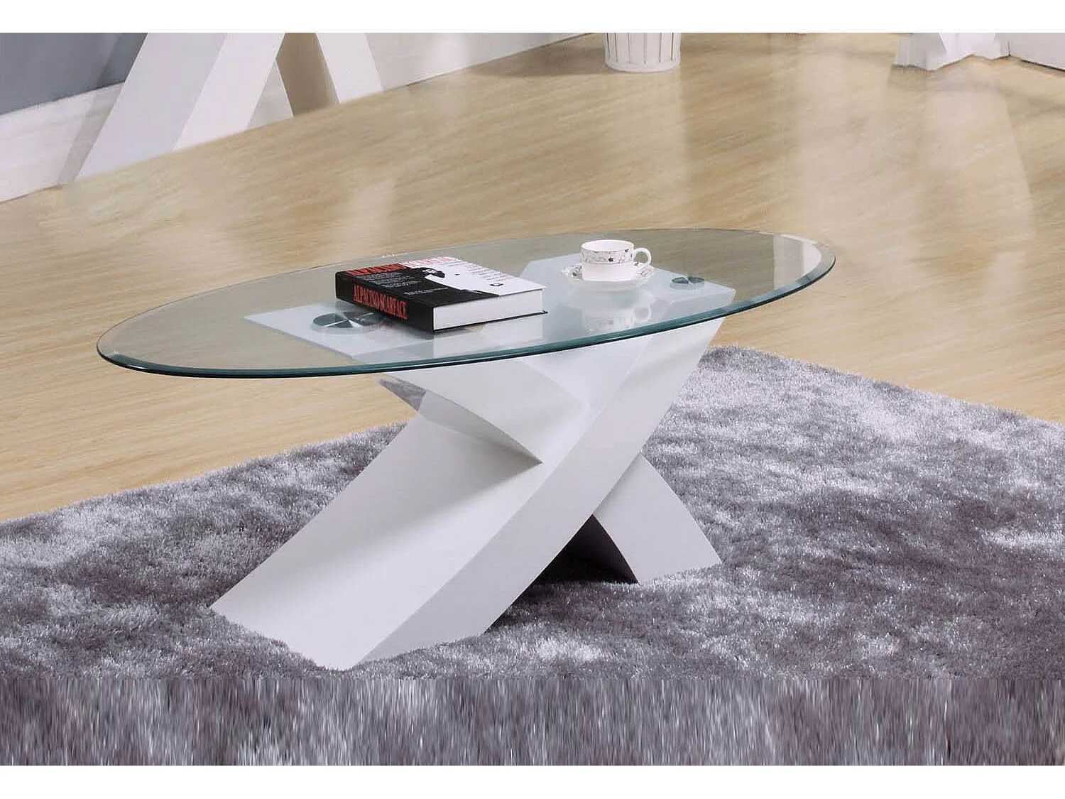 Mesa de Centro em Vidro Temperado Lore, Branco 110x60cm