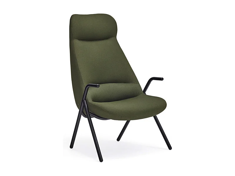 Fauteuil haut dossier pieds métal en tissu DINS