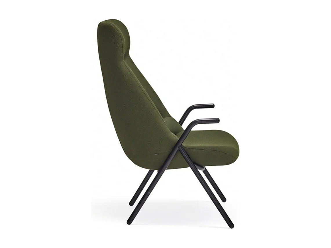 Fauteuil haut dossier pieds métal en tissu DINS