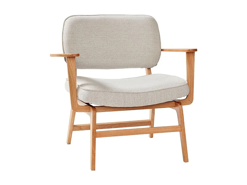 Fauteuil rétro en bois et tissu gris JAKAIO