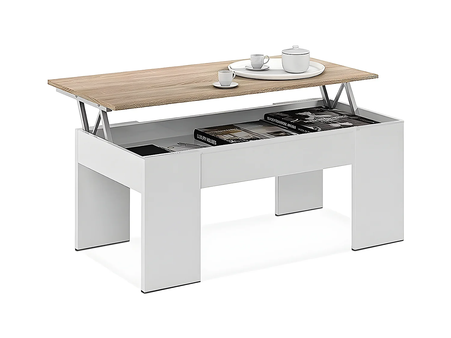 Mesa de Centro Elevable Elise, Blanco y Cambria 90x50 cm