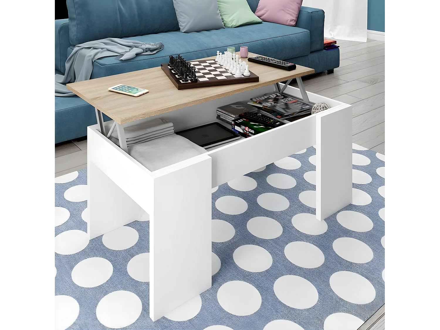 Mesa de Centro Elevable Elise, Blanco 90x50 cm