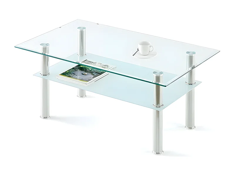 Mesa de Centro de Cristal Templado 2 Niveles, Blanco 90x50 cm