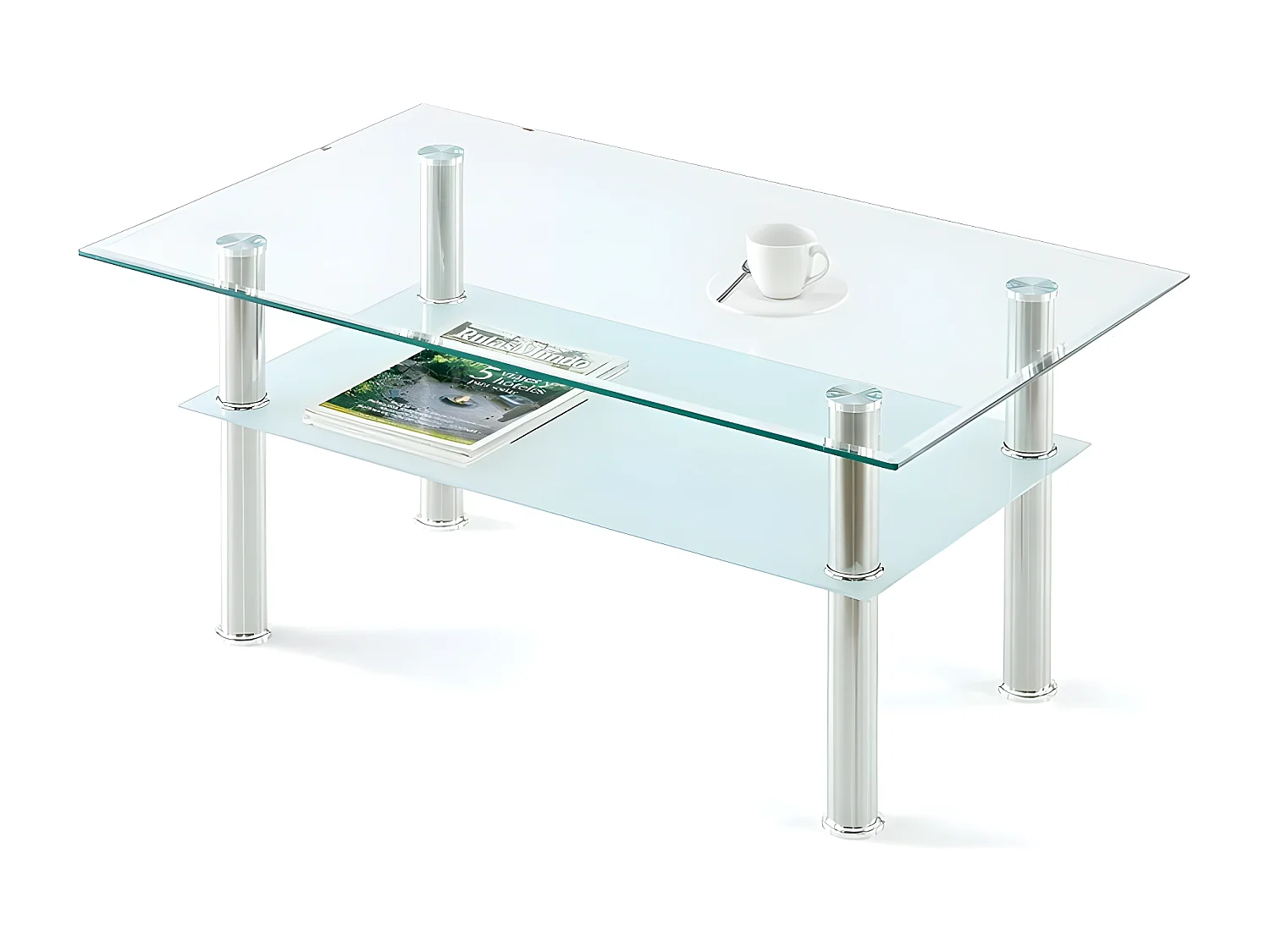 Mesa de Centro de Cristal Templado 2 Niveles, Blanco 90x50 cm