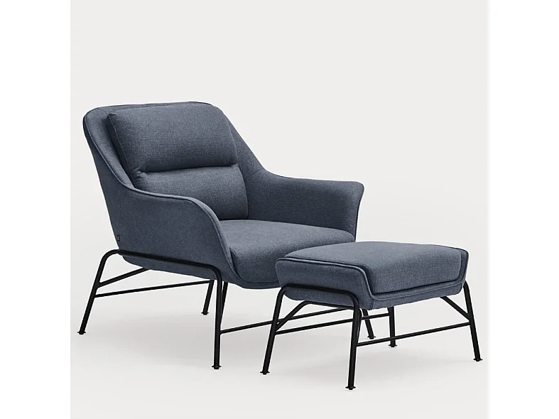 Repose-pieds en tissu bleu avec structure en métal 69x43 h45