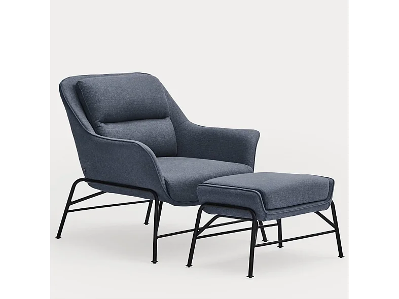 Rust-pieds in blauwe stof met metalen structuur 69x43 h45