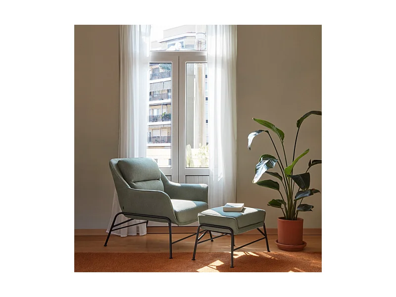 Repose-pieds en tissu vert avec structure en métal 69x43 h45