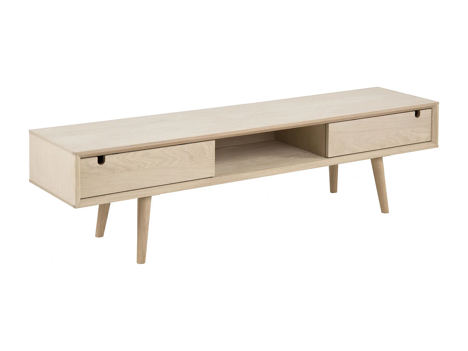 Meuble TV bas finition chêne blanchie - CENTIOR