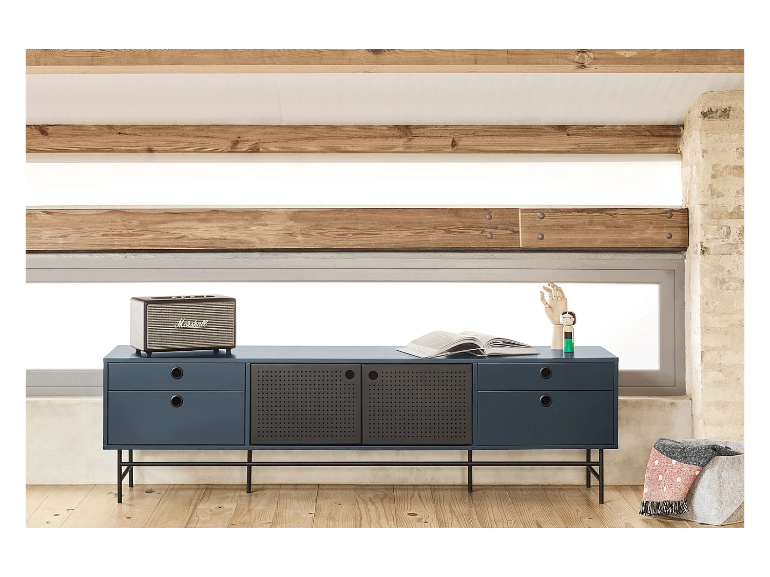Meuble TV bleu 180x40 cm