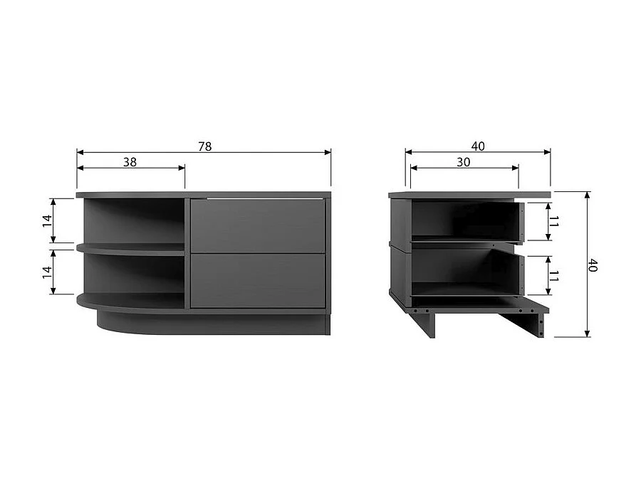 Finca - Meuble TV 2 tiroirs en bois L78cm - Noir