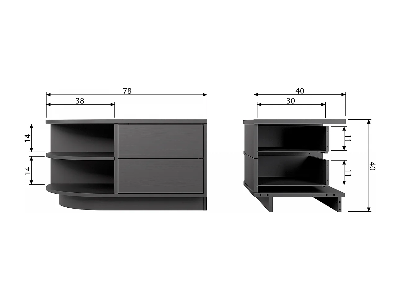 Finca - Meuble TV 2 tiroirs en bois L78cm - Noir