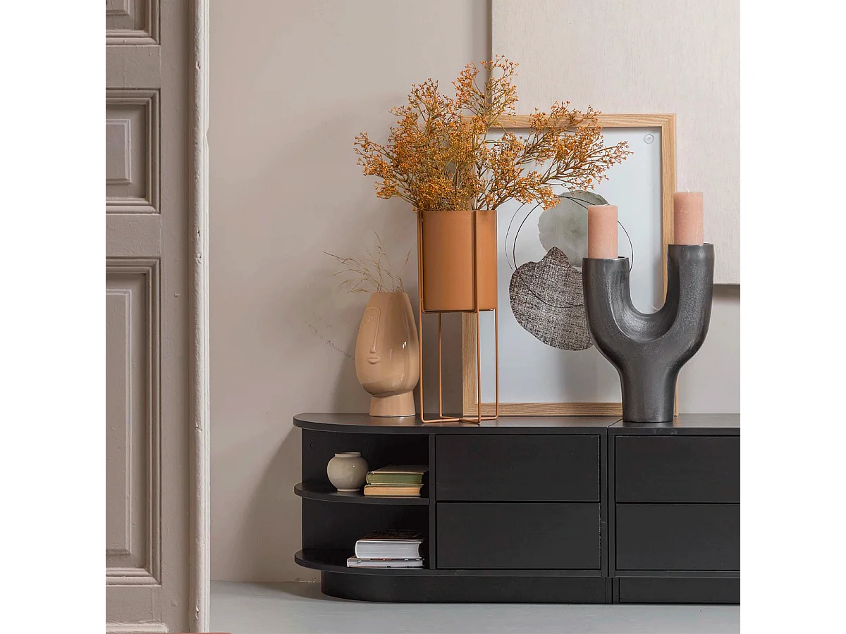 Finca - Meuble TV 2 tiroirs en bois L78cm - Noir