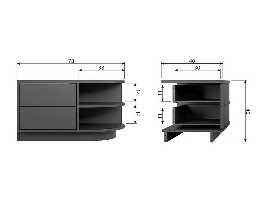 Finca - Meuble TV 2 tiroirs en bois L78cm - Noir