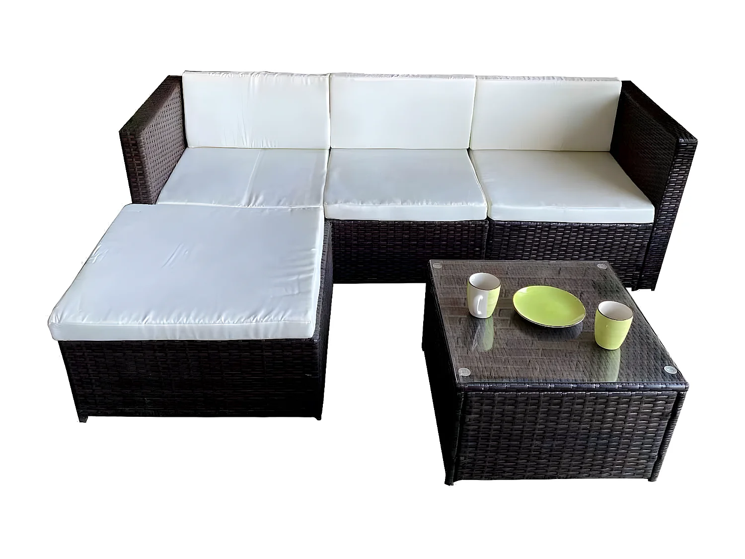 Sofa Chaise Longue de Ratan PE + Mesa. Muebles de Jardin y Terraza