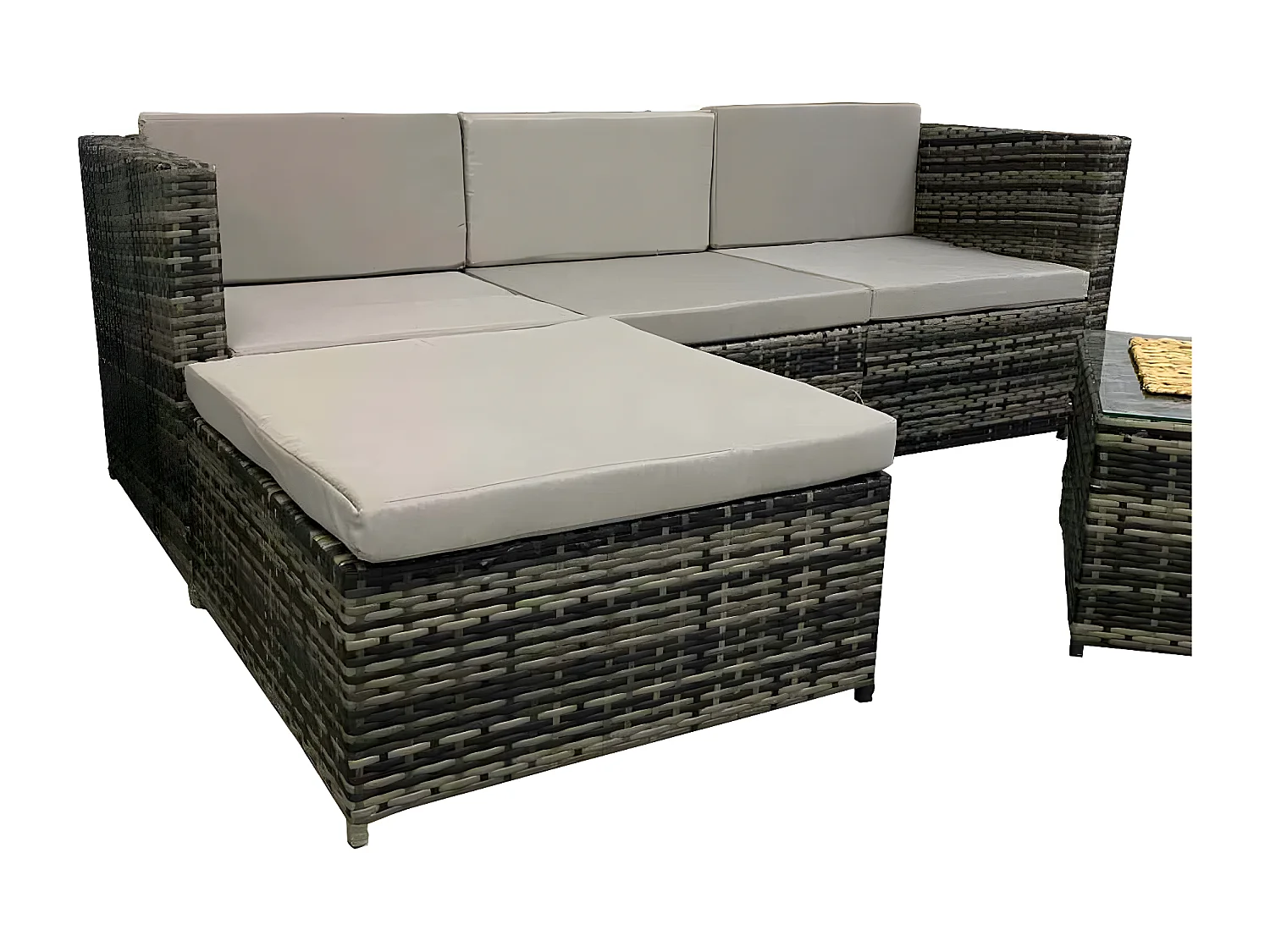 Sofá Chaise Longue PE Ratan + Mesa. Móveis de jardim e terraço