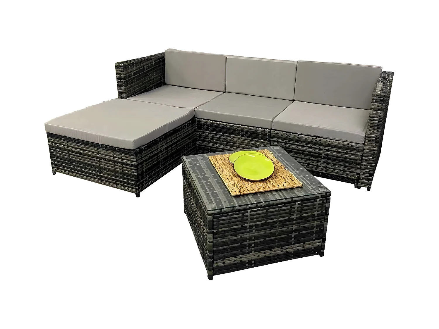 Sofa Chaise Longue de Ratan PE + Mesa. Muebles de Jardin y Terraza