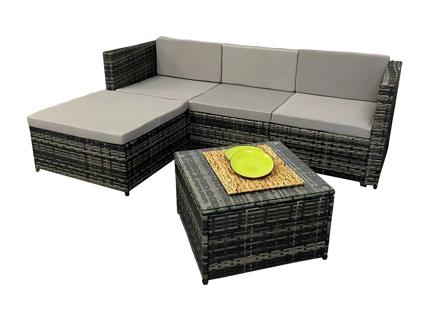 Sofá Chaise Longue PE Ratan + Mesa. Móveis de jardim e terraço