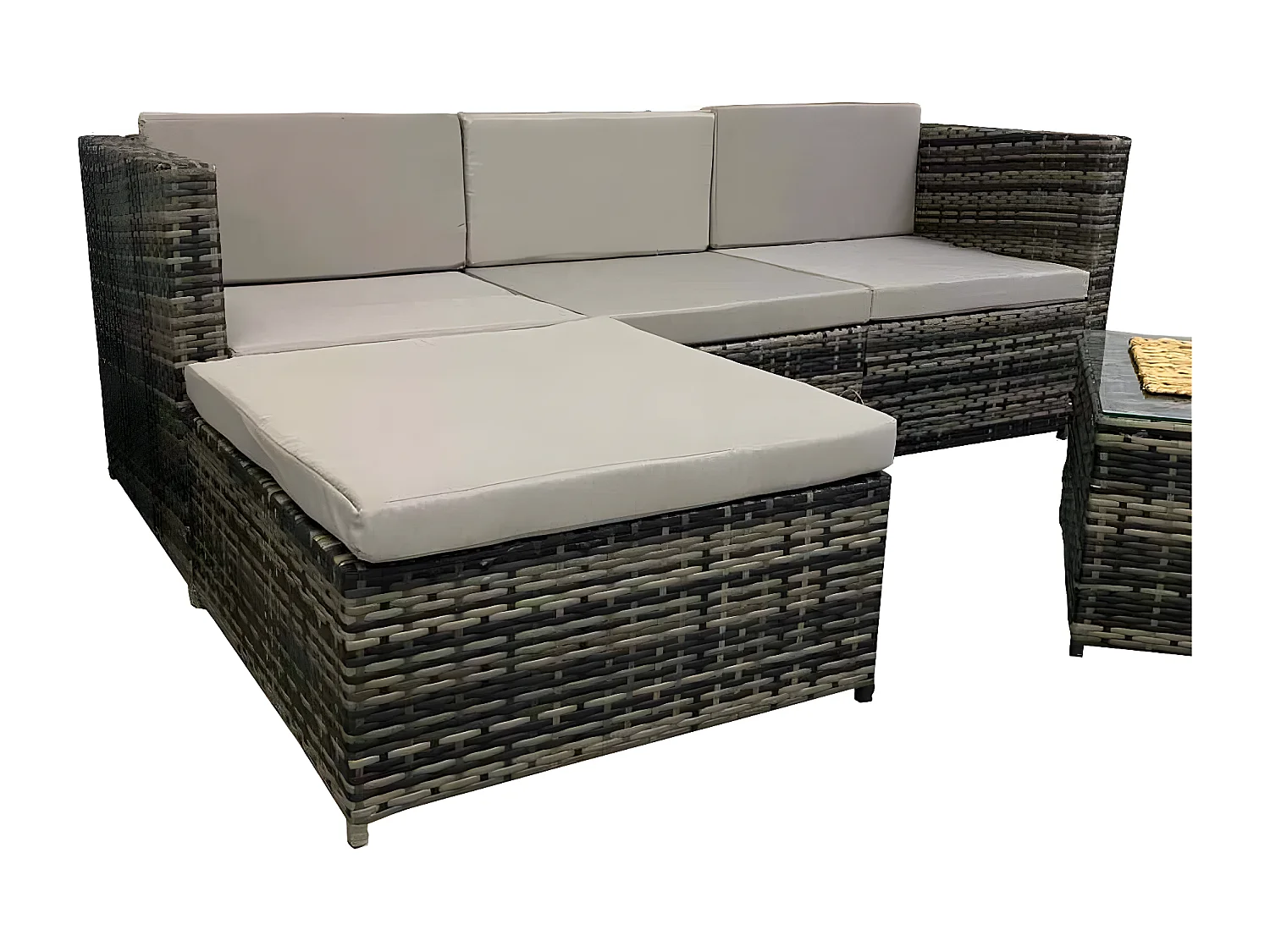 Sofá Chaise Longue PE Ratan + Mesa. Móveis de jardim e terraço