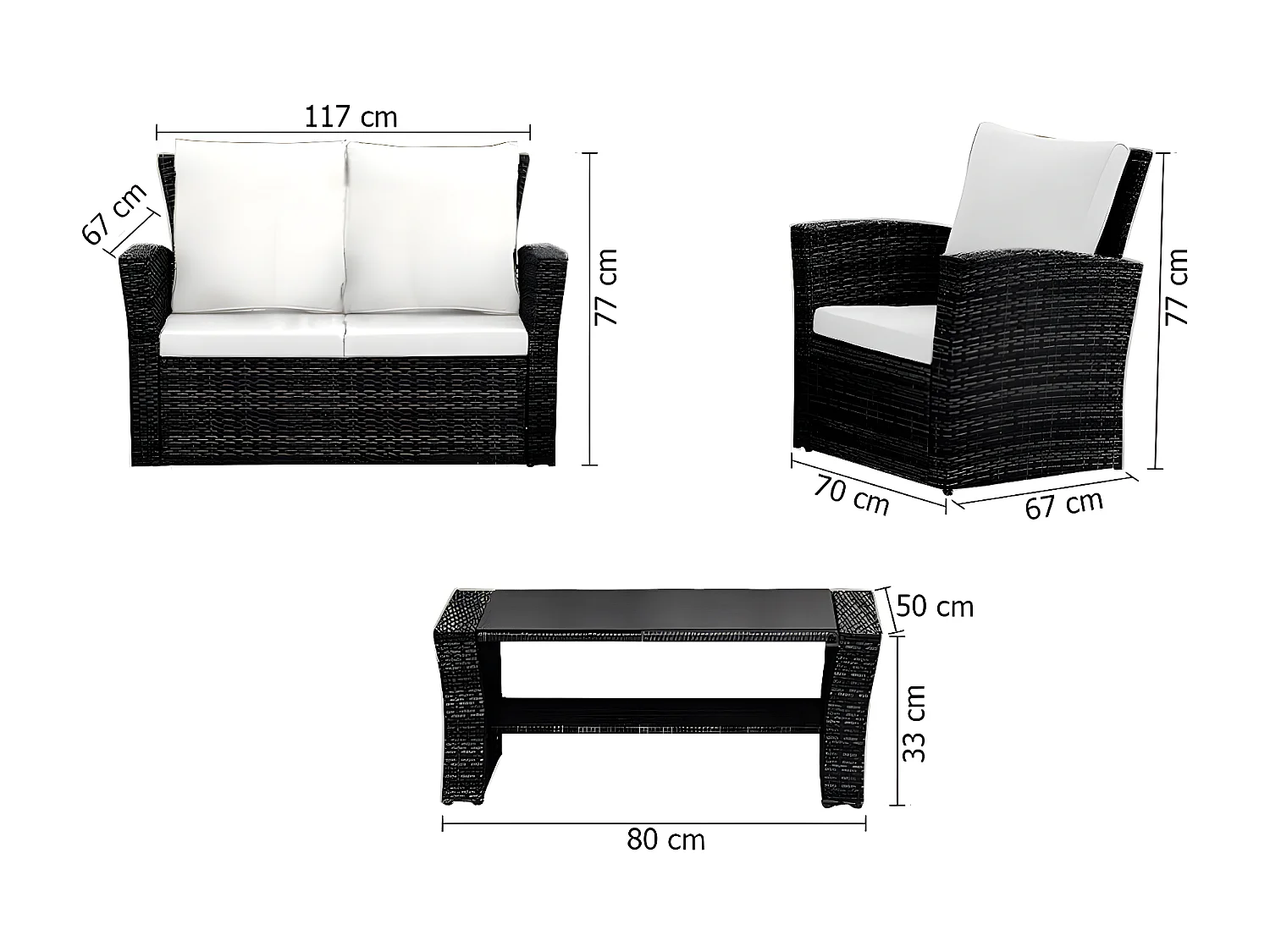 Sofa + 2 Sillas + Mesa de Ratan PE. Muebles de Jardin y Terraza