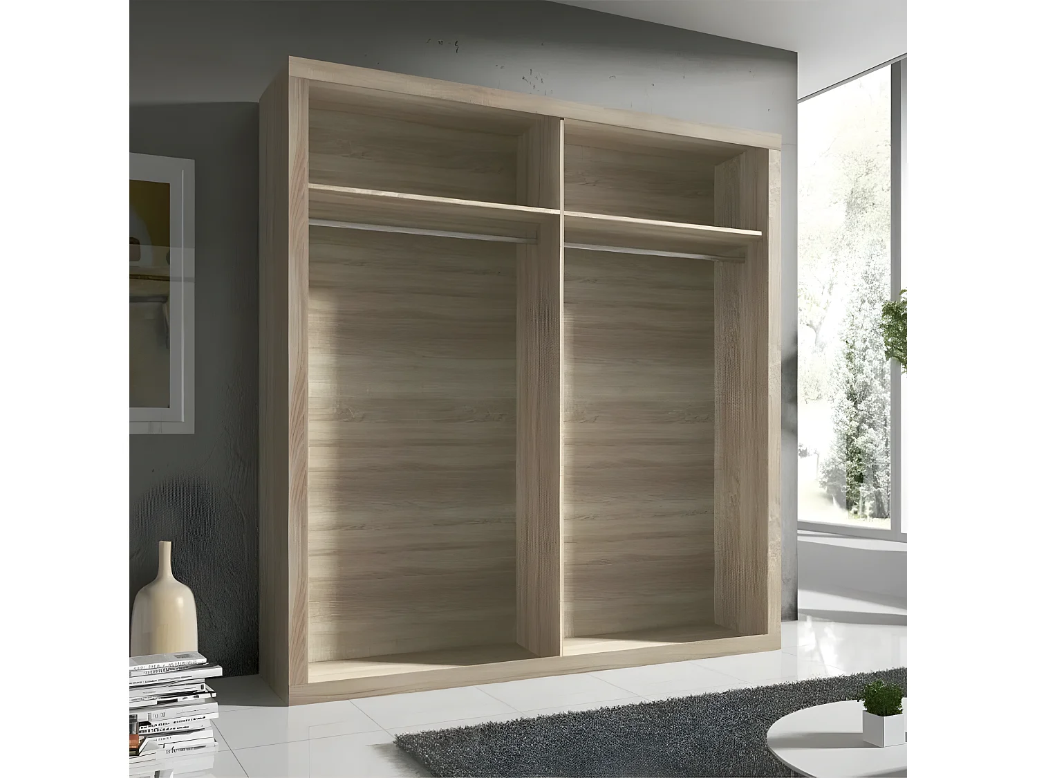 Roupeiro Lara 4 Portas Lara, Carvalho e Branco 210x196x49cm