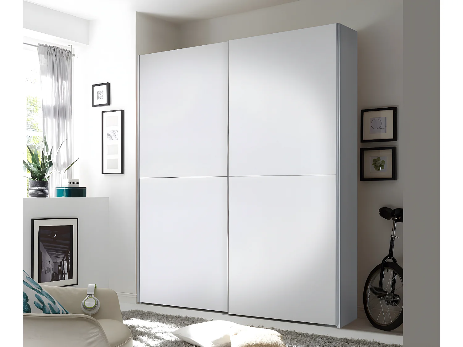 Armario 2 Puertas Correderas Time Blanco y Cambria 196x170x59 cm