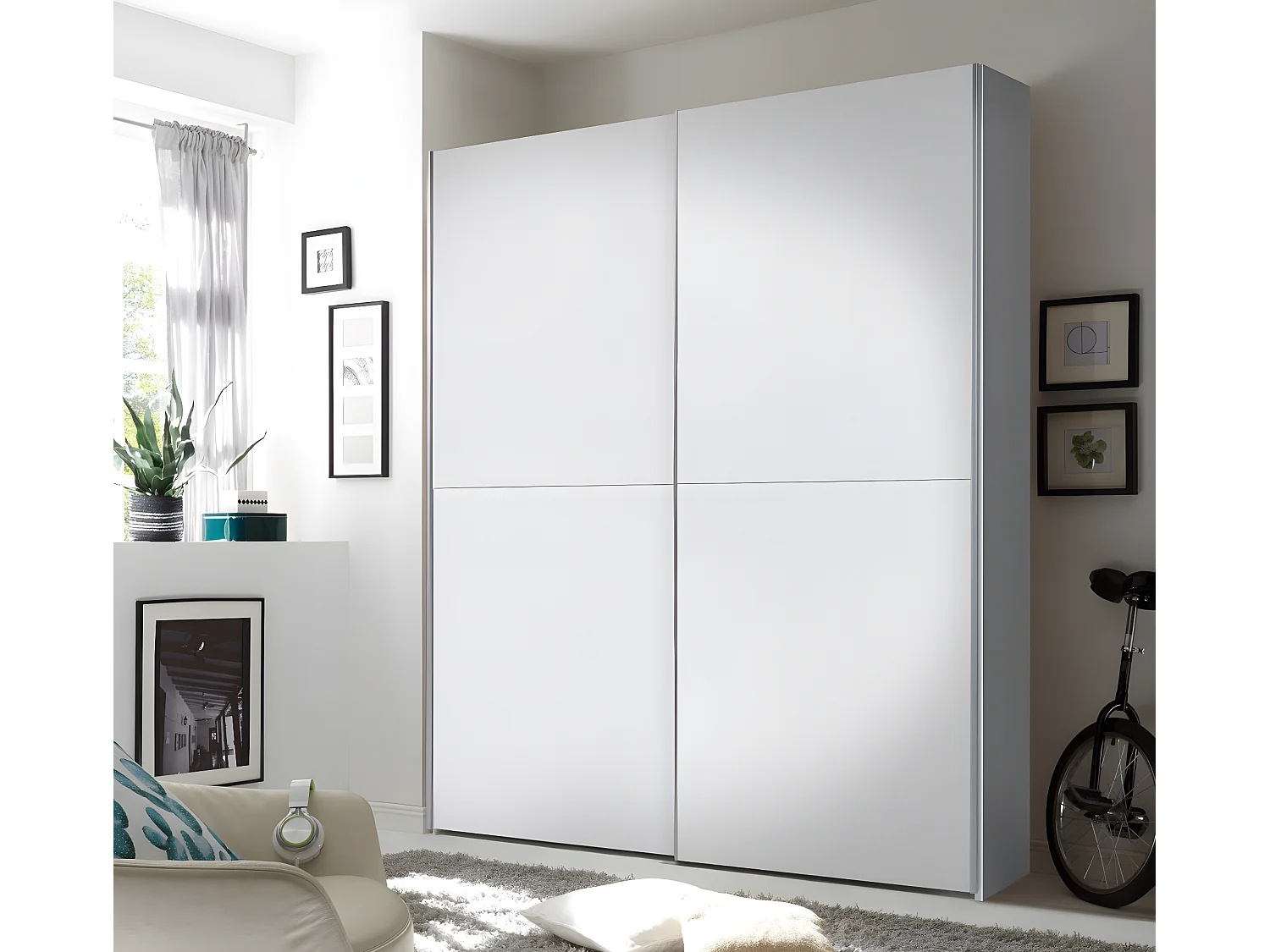 Armario 2 Puertas Correderas Time Blanco y Cambria 196x170x59 cm