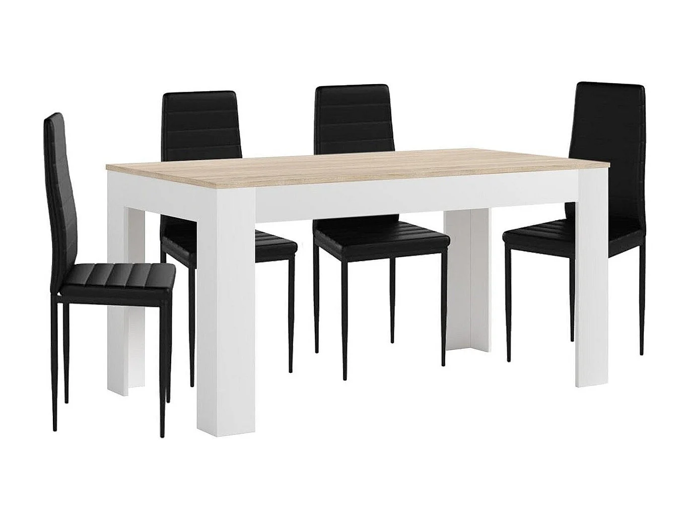 Mesa Extensible de Comedor o Cocina Blanco y Cambria + 4 Sillas en Polipiel/metal Negro