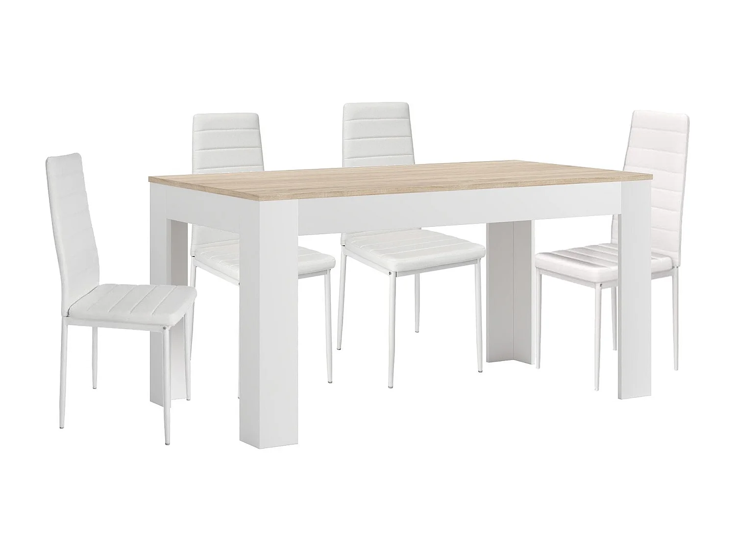 Mesa Extensible de Comedor o Cocina Blanco y Cambria + 4 Sillas en Polipiel/metal Negro