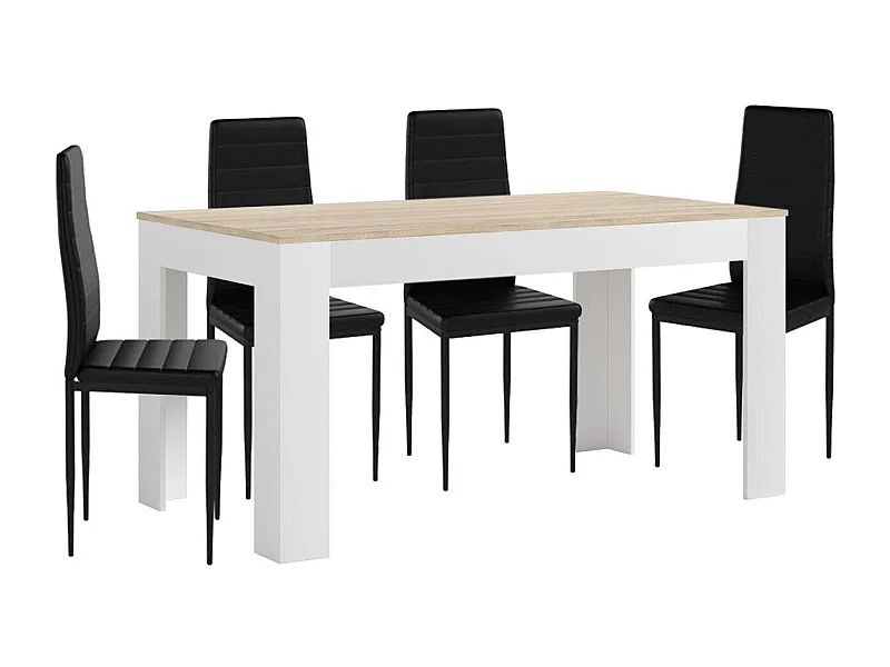 Mesa Extensible de Comedor o Cocina Blanco y Cambria + 4 Sillas en Polipiel/metal Negro