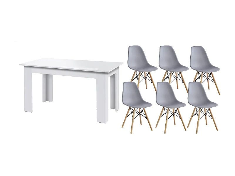 Pack Mesa de Jantar Fixa ou Cozinha + 6 Cadeiras Estilo Nórdico