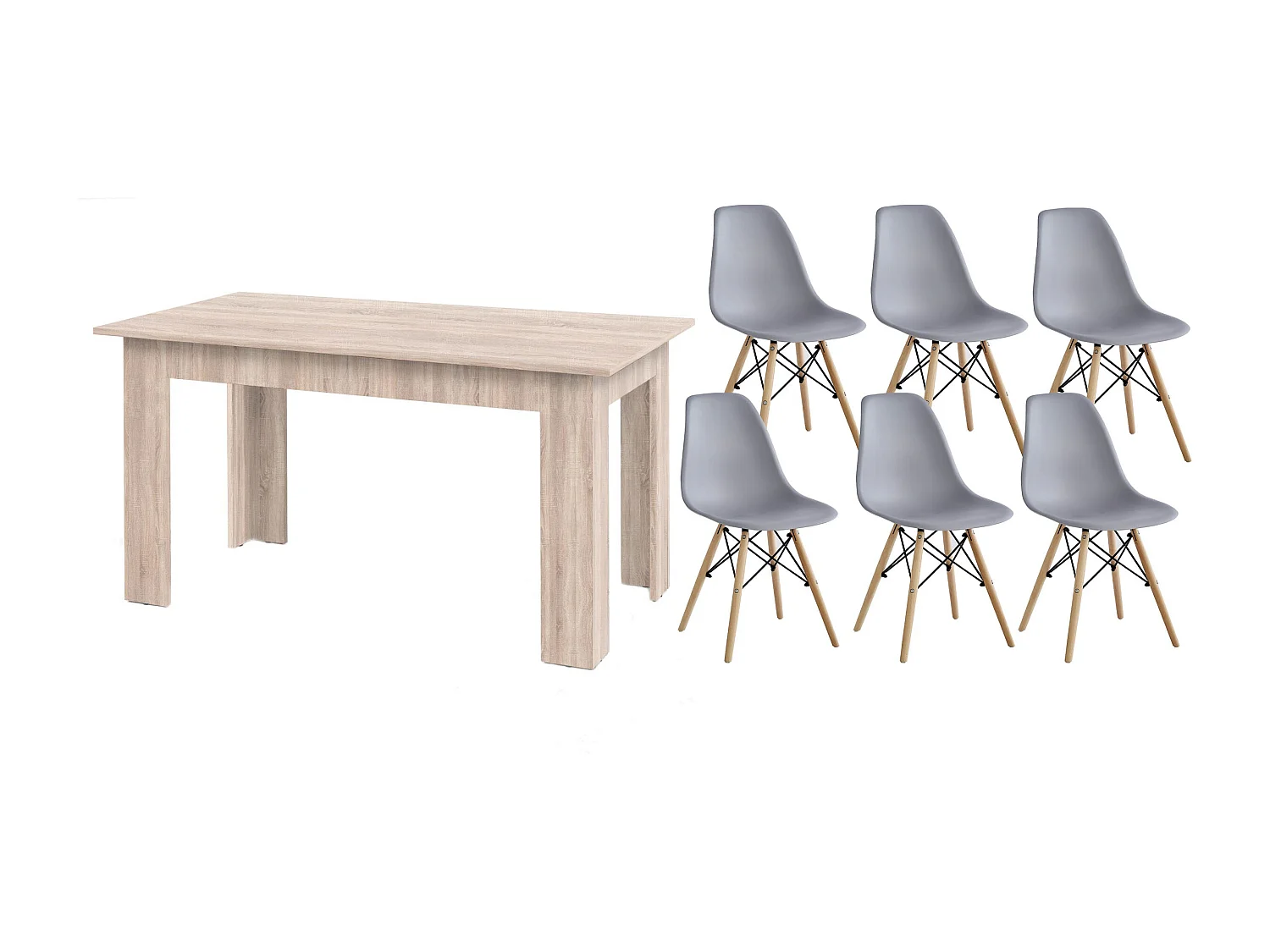 Pack Mesa de Comedor o Cocina Fija + 6 Sillas Estilo Nordico