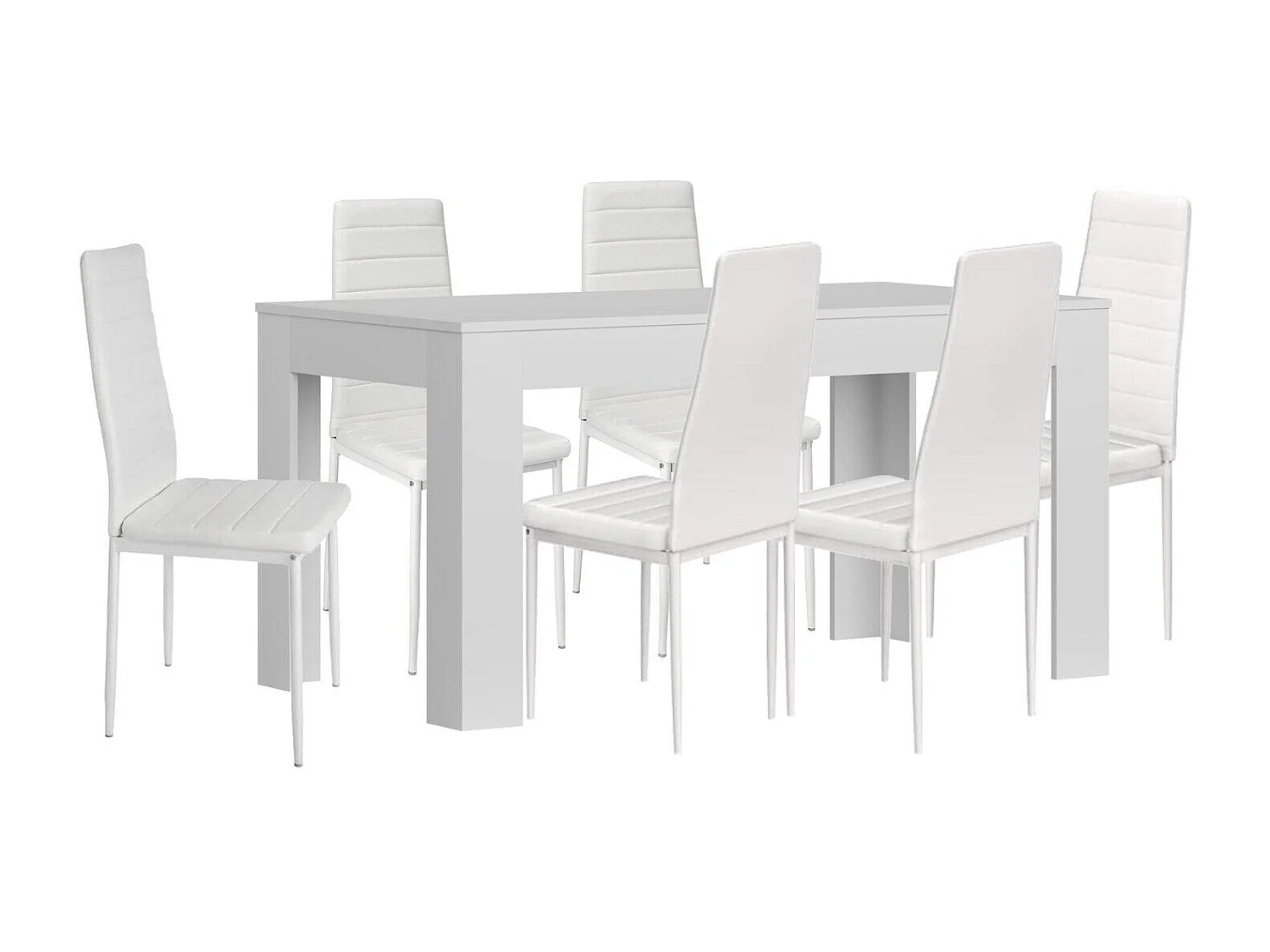 Mesa Extensible de Comedor o Cocina Blanco + 6 Sillas en Polipiel/metal Blanco