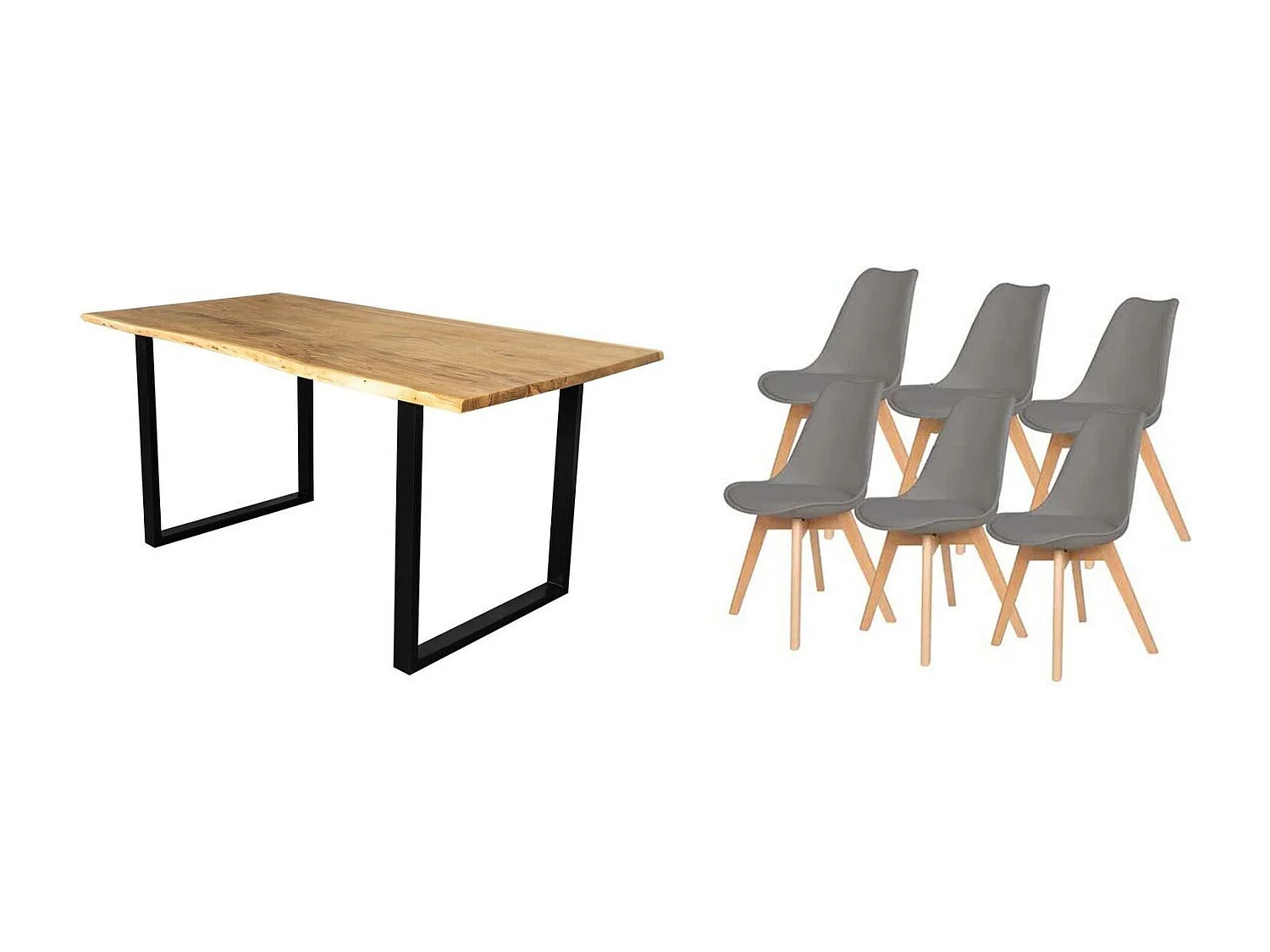 Pack Mesa de Comedor o Cocina Madera Maciza 160cm + 6 Sillas Nordic Gris