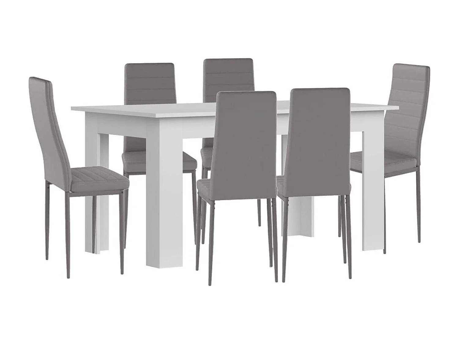 Pack Mesa de Comedor o Cocina Blanco + 6 Sillas en Polipiel/metal Gris