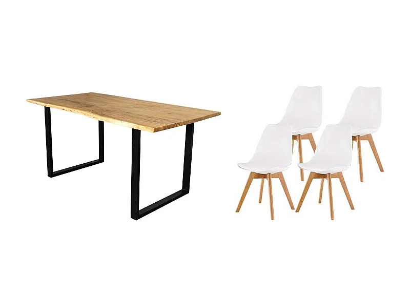 Conjunto Mesa de Jantar ou Cozinha em Madeira Maciça 140cm + 4 Cadeiras Nórdicas Branco