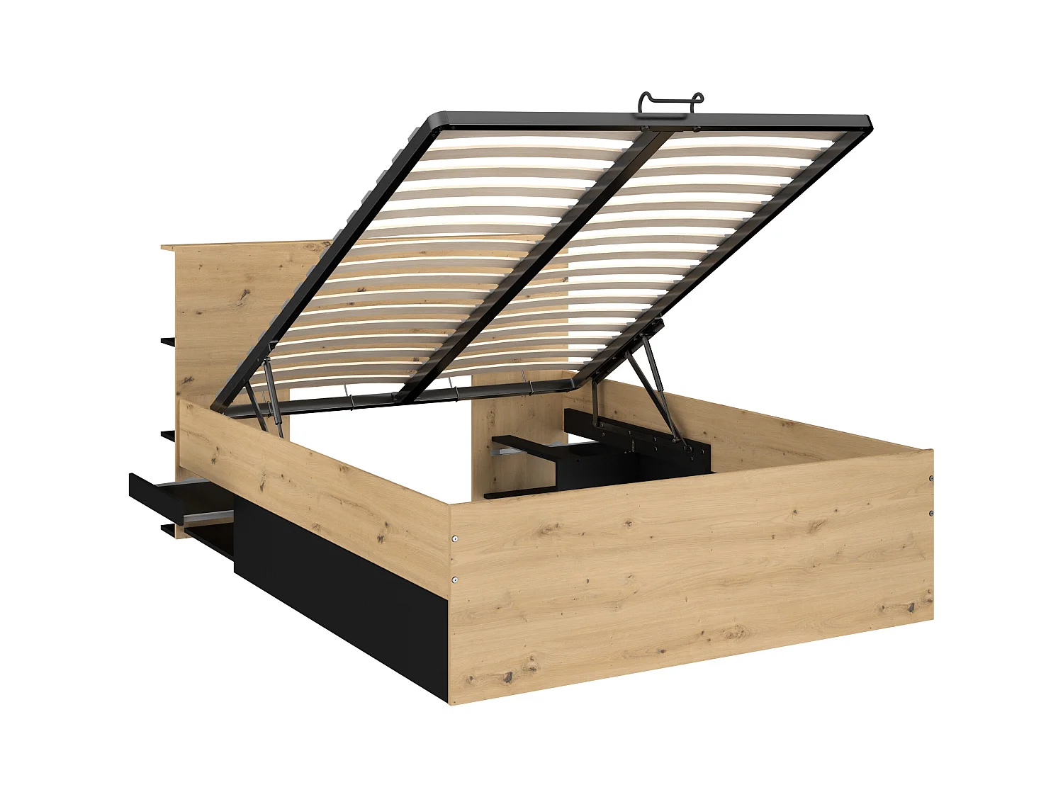 Lit coffre 140 x 190 cm - Coloris : Naturel et noir - RADANI