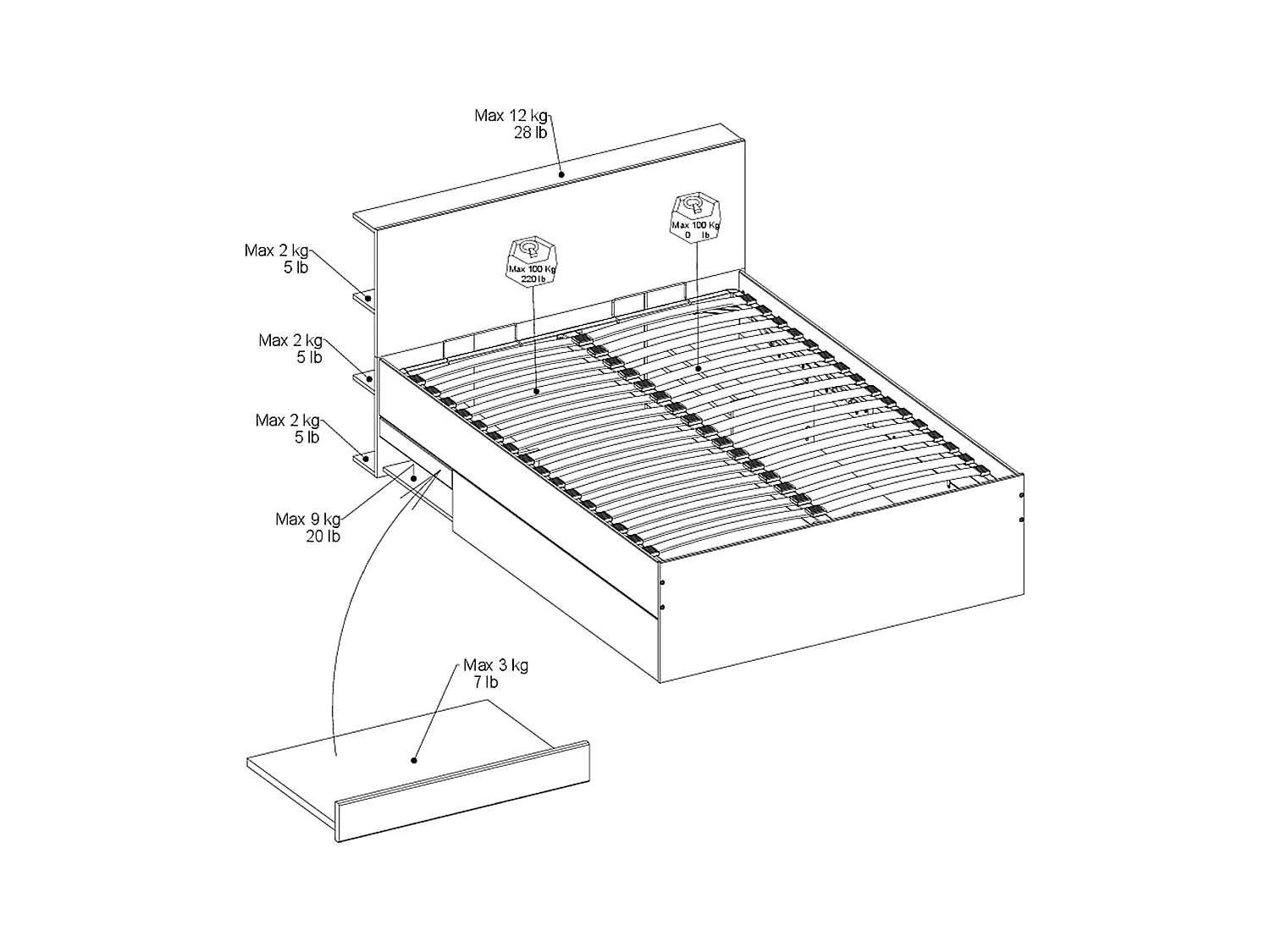 Lit coffre 140 x 190 cm - Coloris : Naturel et noir - RADANI