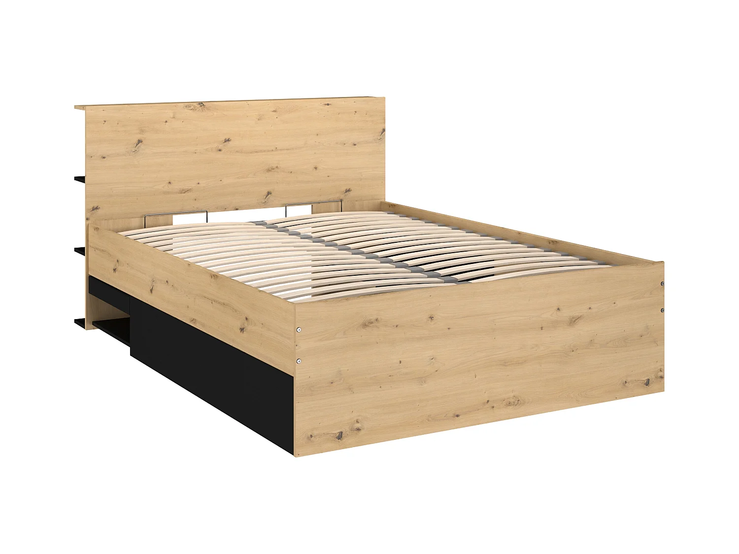 Lit coffre 140 x 190 cm - Coloris : Naturel et noir - RADANI