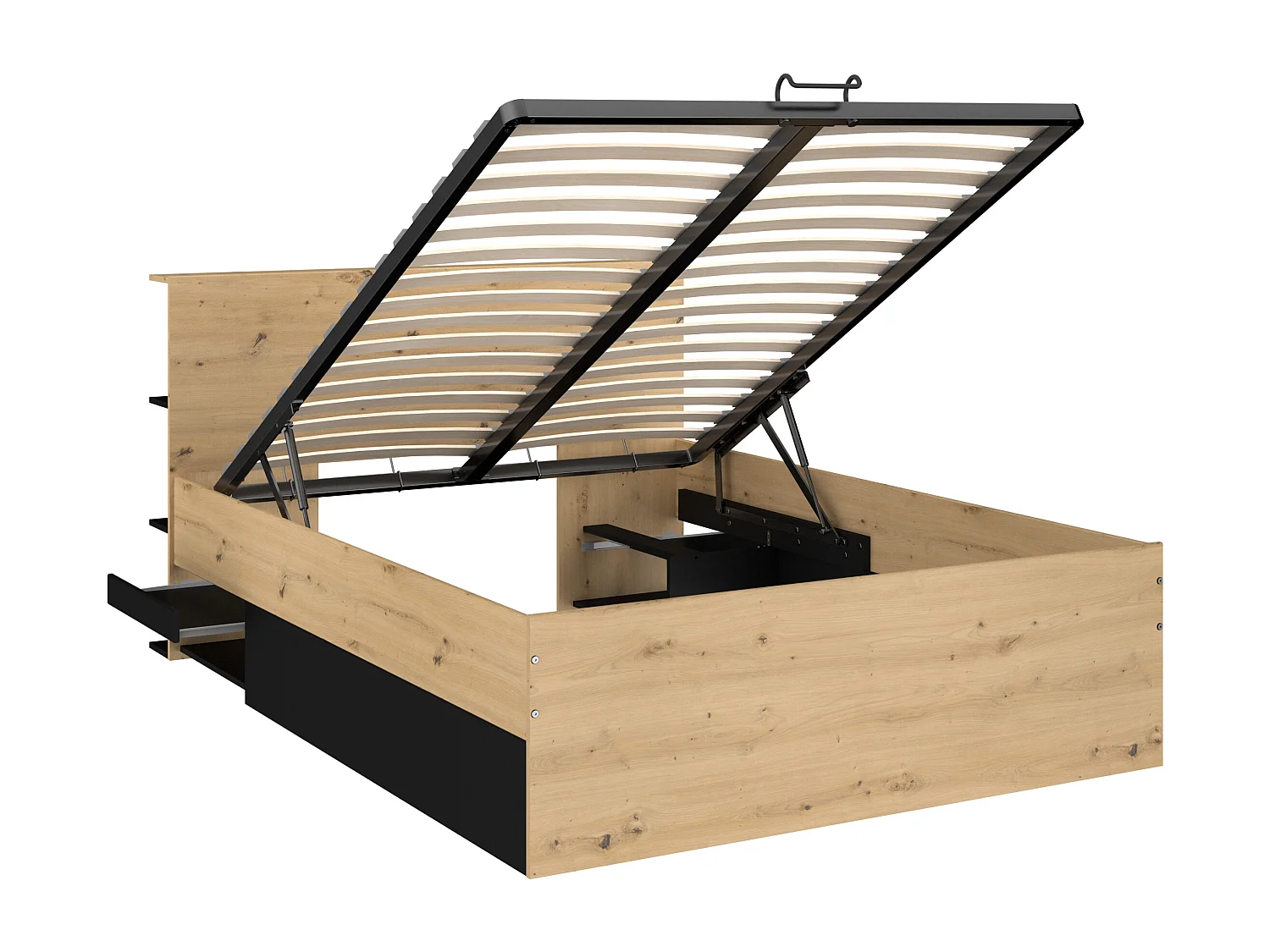 Letto con contenitore 140 x 190 cm Naturale e Nero - RADANI