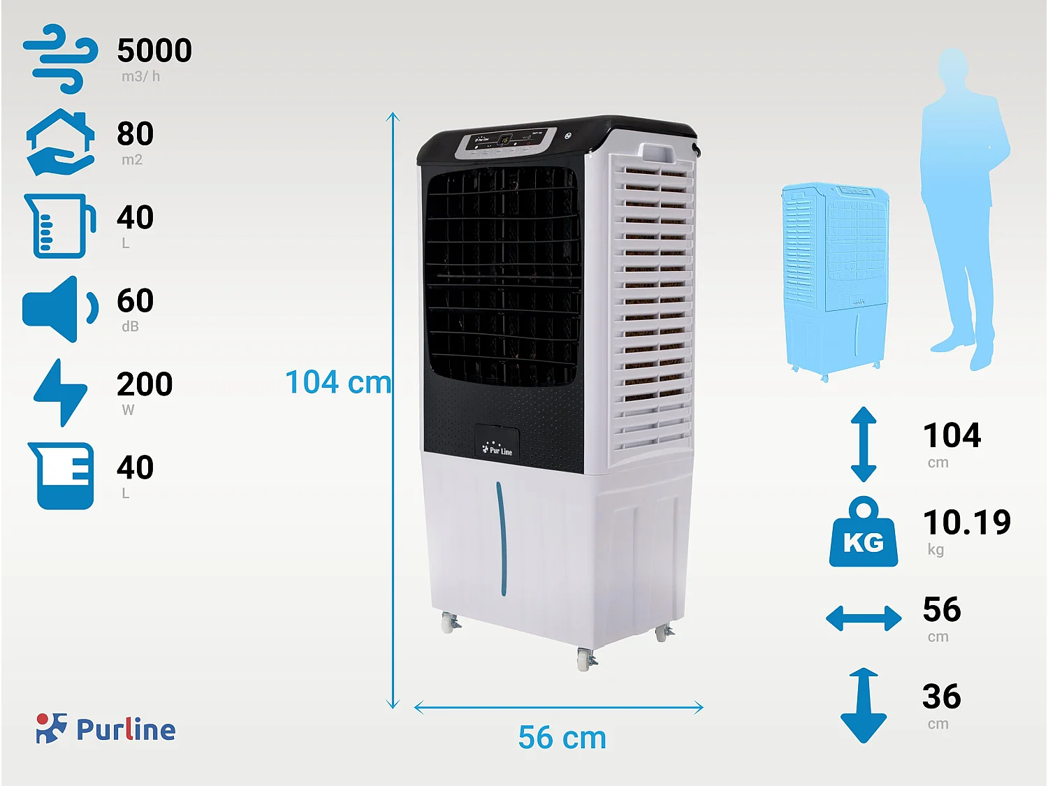 Rafraichisseur d'air par évaporation électronique à débit élevé