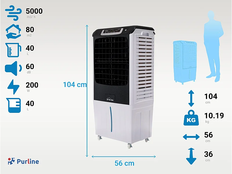 Rafraichisseur d'air par évaporation électronique à débit élevé