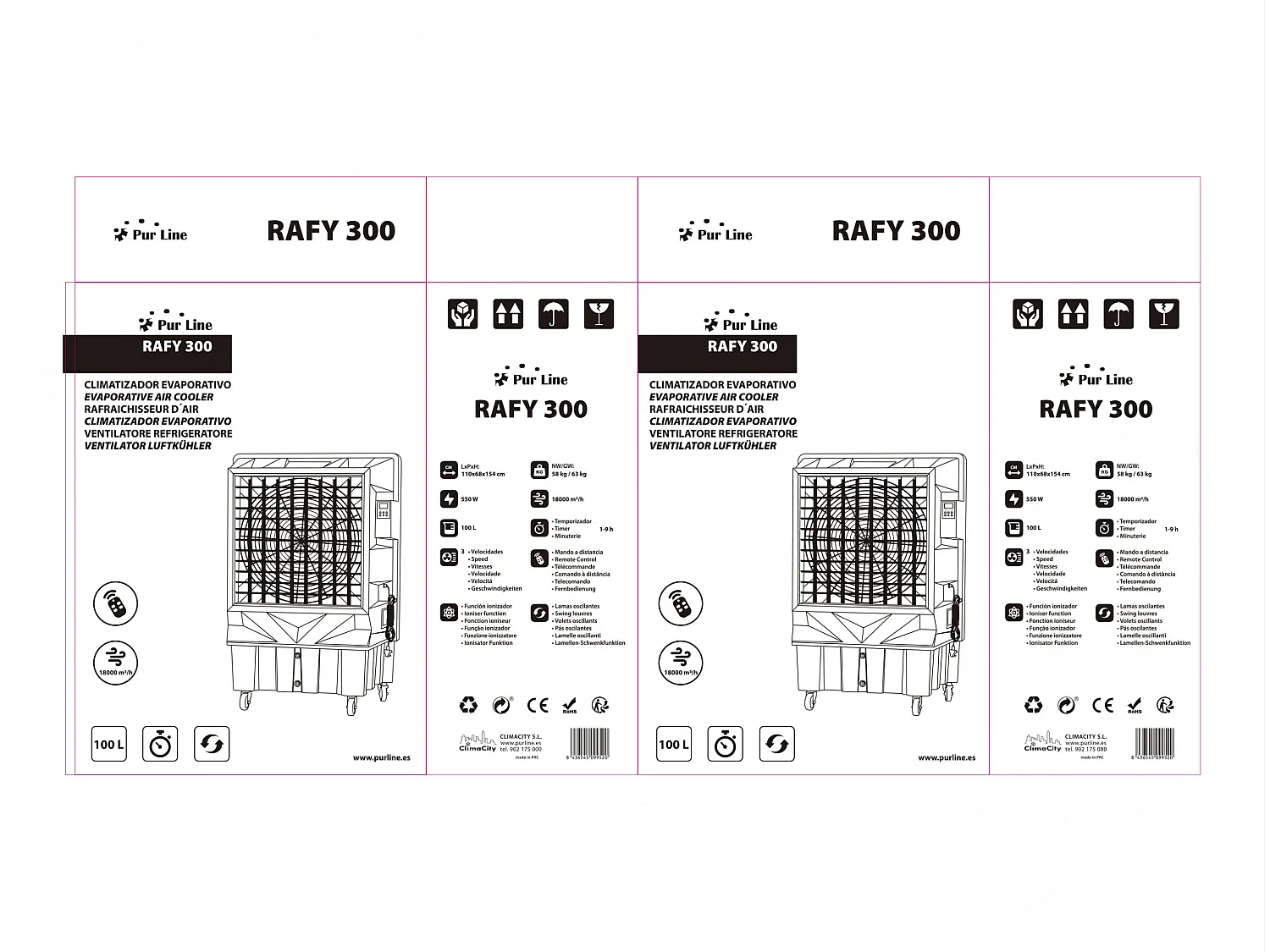Rafraîchisseur par évaporation à haut débit et réservoir de 100L