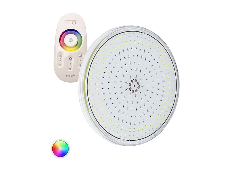 Bombilla Piscina LED RGBW Sumergible Slim 12V DC 20W IP68 PAR56 Mando RF RGBW